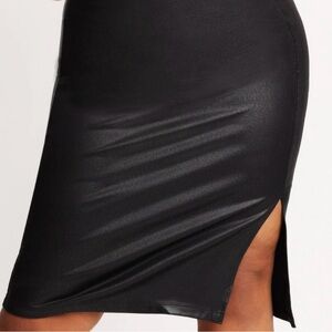 Popilush Shapewear Sculpting Faux Leather Front Slit Midi Skirt
